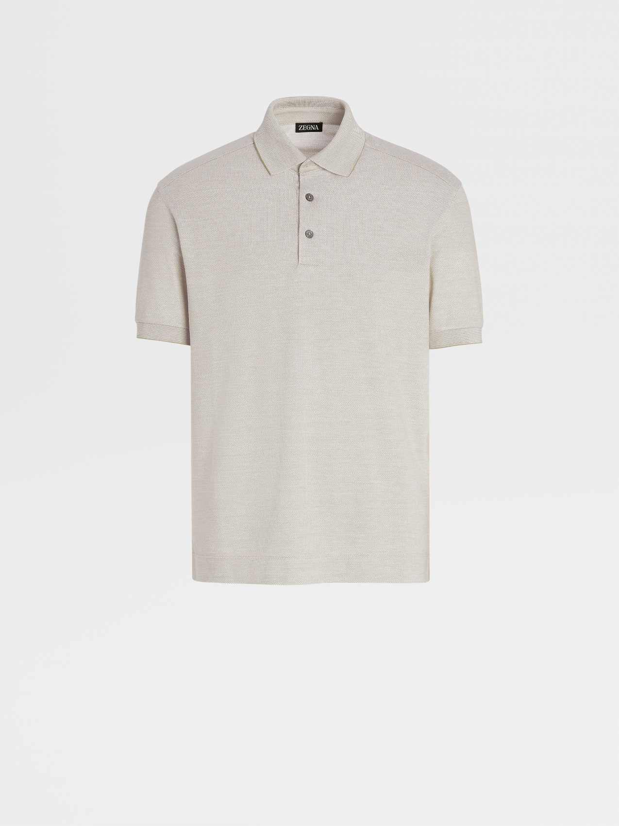 浅米色棉及桑蚕丝短袖 Polo 衫